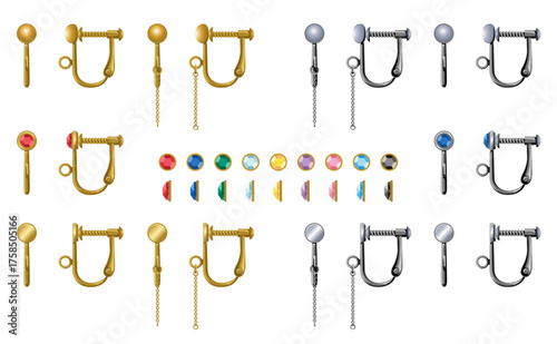 ねじ式イヤリング ゴールド＆シルバー｜ジュエリー付きアクセサリーパーツ
