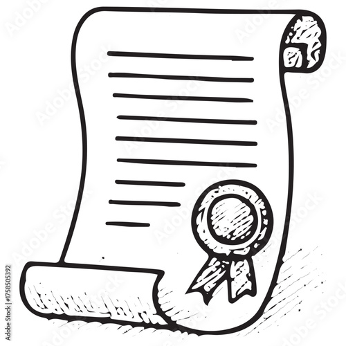 Hand-Drawn Certificate Scroll Icon for Legal Certification