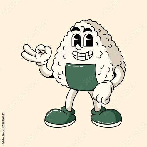 Retro Cartoon onigiri Vector illustration hand drawn