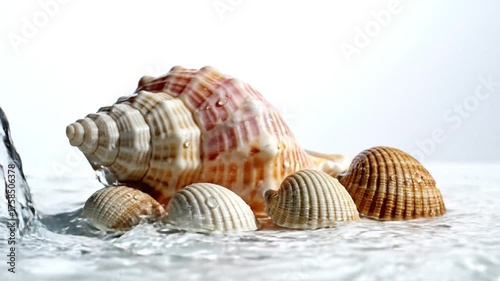 Wallpaper Mural Assorted Seashells Under Flowing Water Splash conch shell Torontodigital.ca