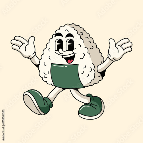 Cartoon Mascot onigiri Vector illustration hand drawn