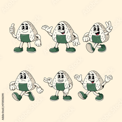  Cute Cartoon sheet onigiri Vector illustration hand drawn