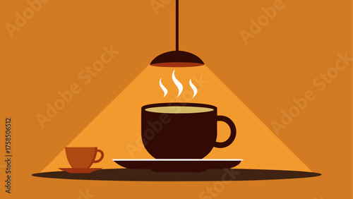 Coffee cups under a warm light source above