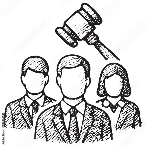 Hand-Drawn Gavel Icon for Judicial Authority