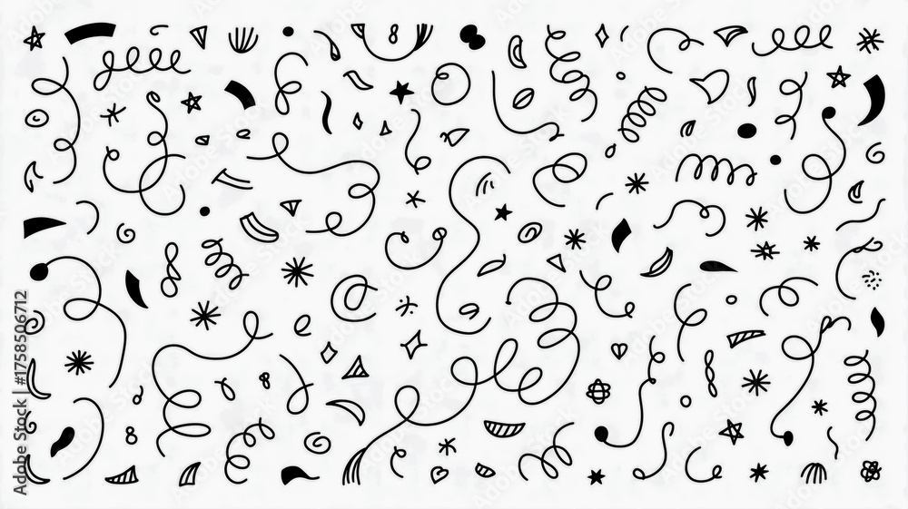 Naklejka premium Hand Drawn Doodle Elements and Confetti on White Background celebration party