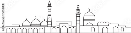 Mosque Outline Vector Silhouette Islamic Architecture Line Art Cultural Design Illustration