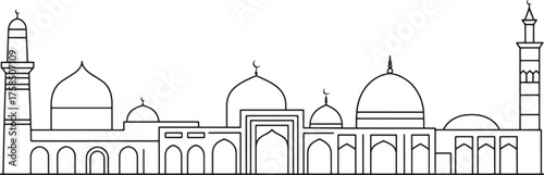 Minimalist Style Mosque Architecture Detailed Line Art Vector Silhouette Islamic