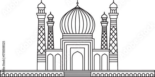 Minimalist Line Art of Taj Mahal India Monument, Vector on Transparent Background