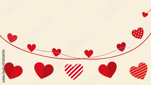 Red hearts hanging on a string design art