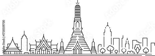 Bangkok Thailand Skyline Silhouette Landmarks Asian Wat Arun Architecture Cityscape