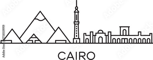 Cairo Skyline Outline Minimalist Illustration of Pyramids Historical Landmarks Vector