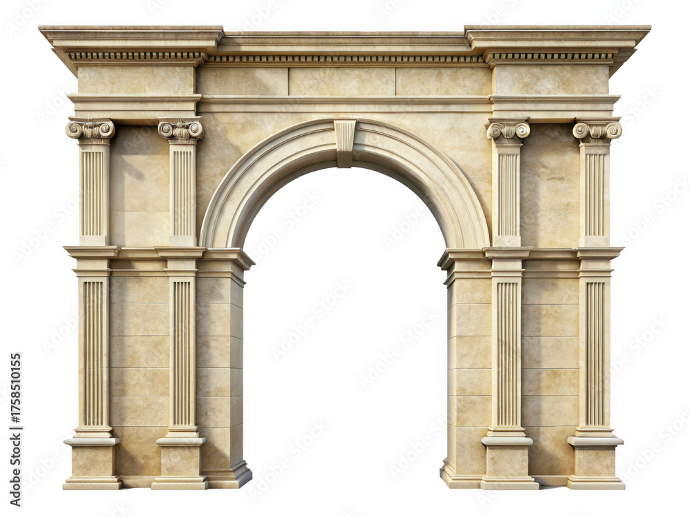 Obraz premium Ornate stone archway isolated on transparent background with detailed carvings