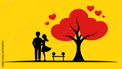 Couple under heart tree in yellow scene art