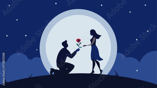 Man proposing to woman under the moonlight