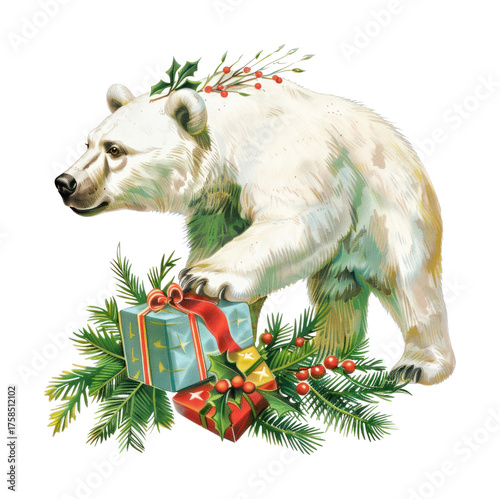 PNG White bear illustration christmas theme.