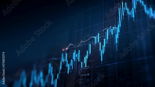 modern abstract background with a blue glowing stock market graph and candlestick chart, a business concept of financial background 
