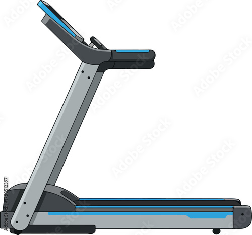 Gray and blue home treadmill for exercise. Suitable for fitness and healthrelated designs, workout visuals, lifestyle blogs, and sport articles.