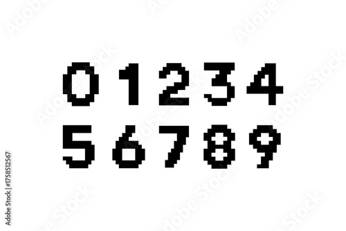 Pixel Style numbers 0 to 9 vector on white background.