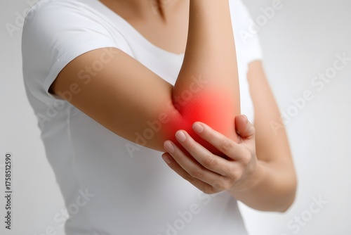 Wallpaper Mural Arm experiencing discomfort from pain, a red area highlighting the elbow joint. Torontodigital.ca