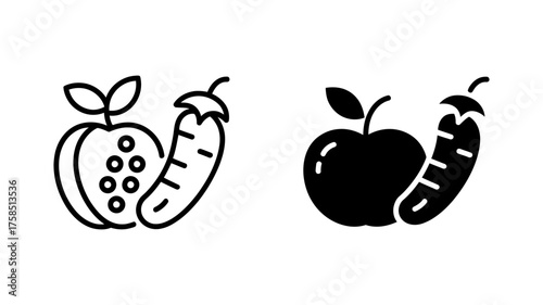 Vector art of apple and eggplant vector icon healthy food symbol, fruit and vegetable sign in outline and glyph style