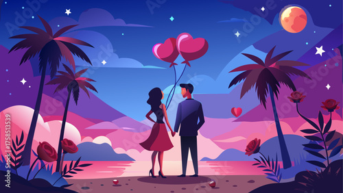 Couple holding hands at a tropical sunset