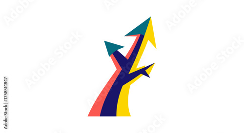 This dynamic illustration features multiple colorful arrows diverging upwards, symbolizing growth, strategic choices, and future progression in a modern graphic style.