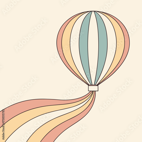 Retro Balloon with Flowing Streamers in a Pastel Design