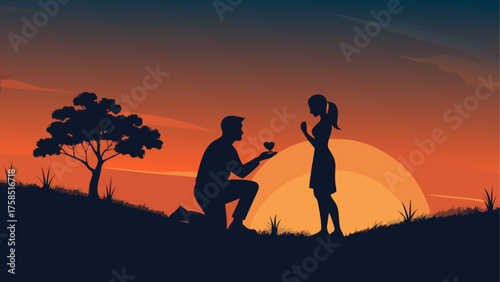 Silhouette proposal at sunset landscape