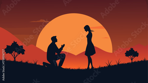 Silhouette proposal at sunset landscape