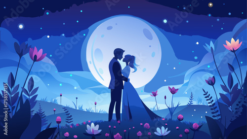 Couple embracing under the moonlight view on transparent background silhouette