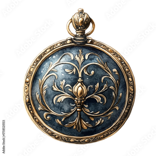watercolor vector of Locket Pendant, isolated on a white background.