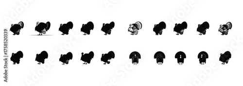 Turkey Silhouette Icon Set – Wild Bird Vector Collection for Thanksgiving and Farm Design