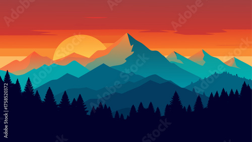 Landscape of mountains at sunset vector art
