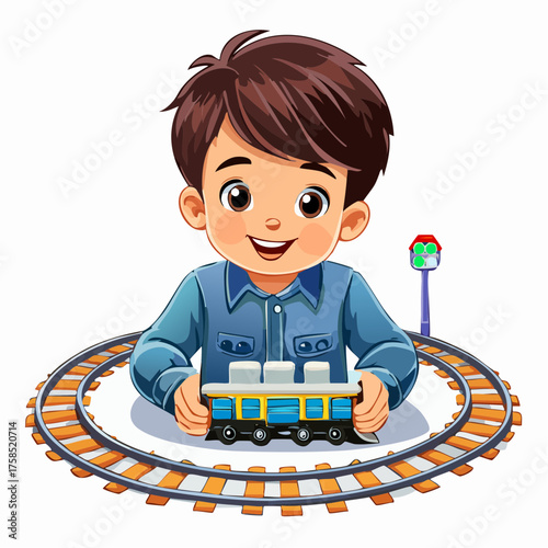 Junge mit einer Modelleisenbahn