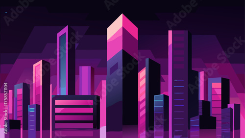 Cityscape with purple and pink buildings