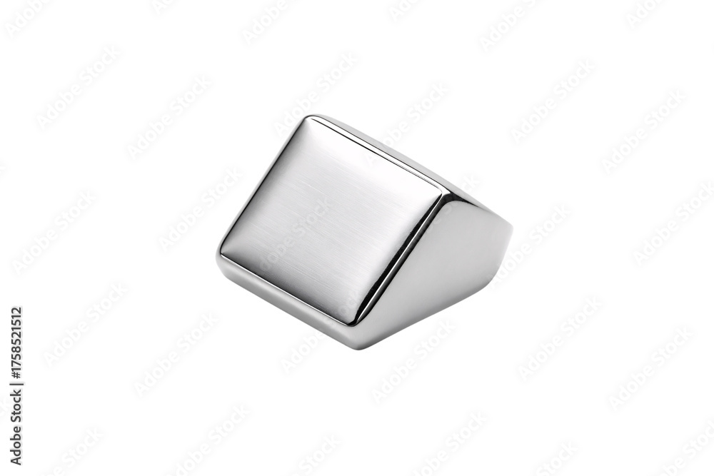 Fototapeta premium Metallic silver cube at angle, brushed steel geometric shape with rounded edges, modern minimalist design, isolated on a transparent background