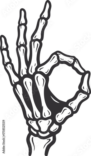 Cartoon Skeleton Hand Making OK Gesture Halloween Themed Illustration