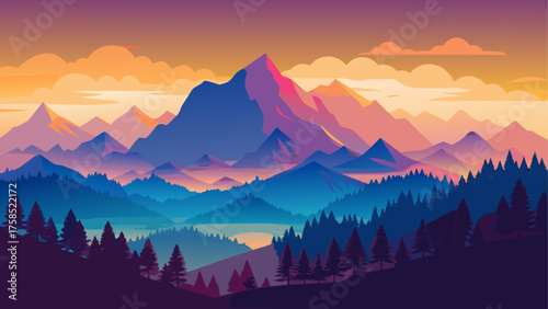 Illustration of a colorful mountain range