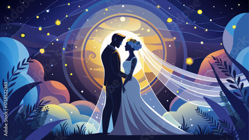 Silhouette couple at wedding night scene
