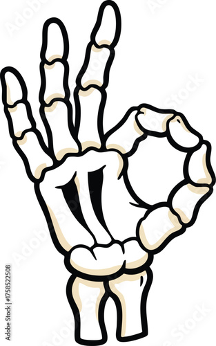 Cartoon Skeleton Hand Making OK Gesture Halloween Themed Illustration