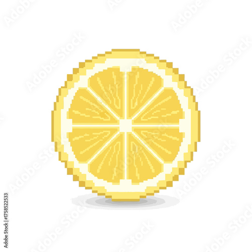 Pixel Art Lemon Slice Minimalist Yellow Citrus Icon
