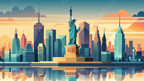 Statue of liberty and new york city skyline