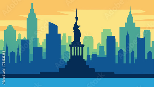 Statue of liberty and new york city view