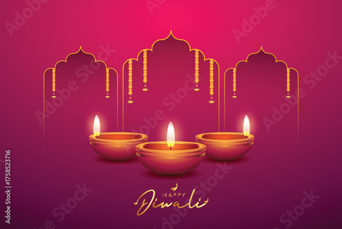Happy Diwali Festival Background Design Template with Creative Diwali Lamp Illustration