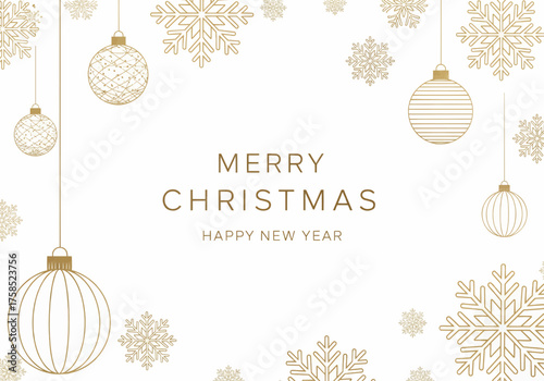 Elegant Christmas Greeting Golden Ornaments and Festive Snowflakes for the Holidays
