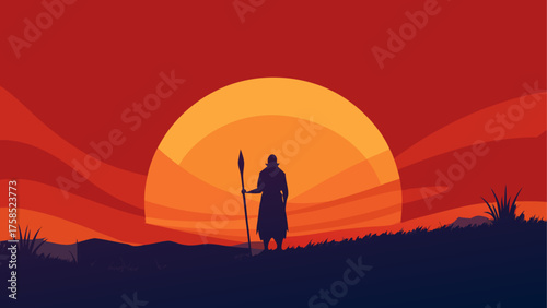 Silhouette warrior sunset landscape view