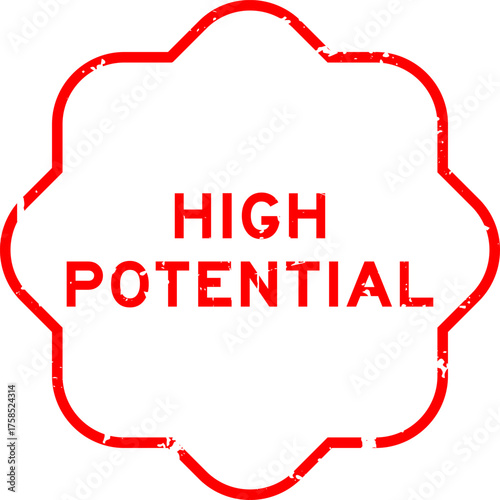 Grunge red high potential word square rubber seal stamp on white background