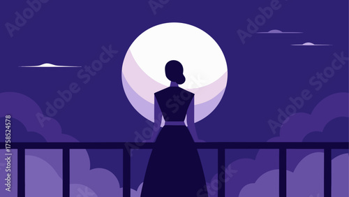 Woman standing looking at the full moonlit sky