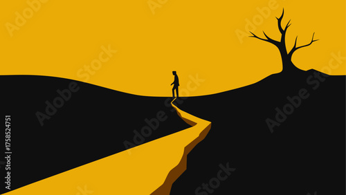 Silhouette figure walking along pathway