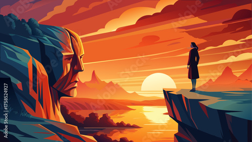 Silhouette man standing on cliff edge view